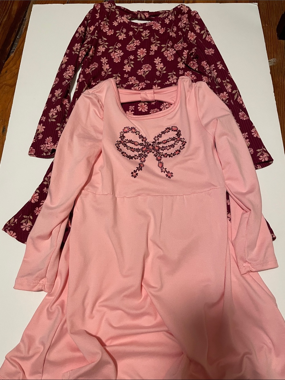 Btween Girls' Size 4T Pink & Floral Long-Sleeve Bow-Accent Dress Set of 2